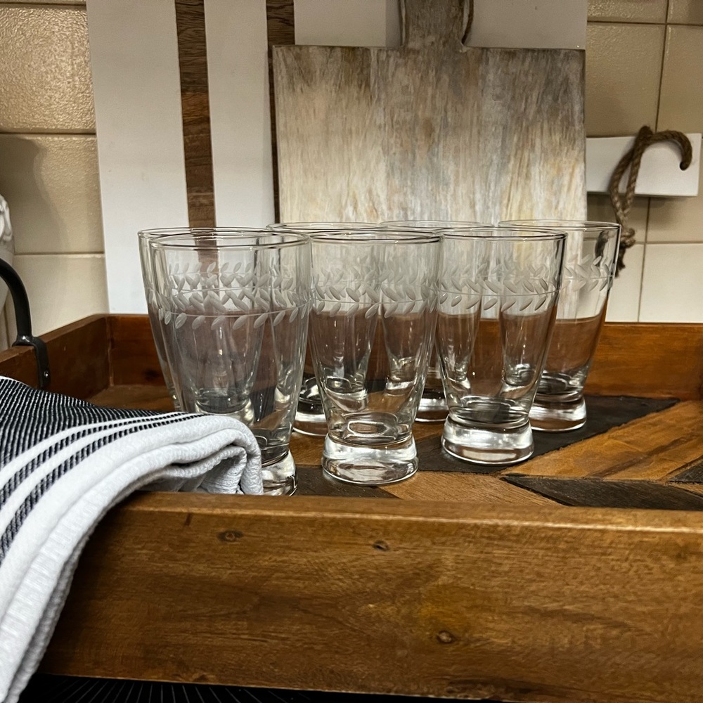 Vintage Anchor Hocking etched laurel leaf glasses